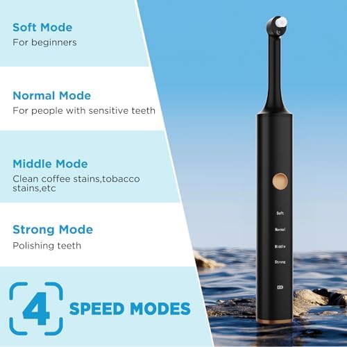 Tooth Polisher, Tooth Clean and whitening kit, 5 Multi -Function Brush Heads and LED Lights, 4 Speed Modes, and IPX6 Waterproof, Handsel 3 Tooth Polish Paste