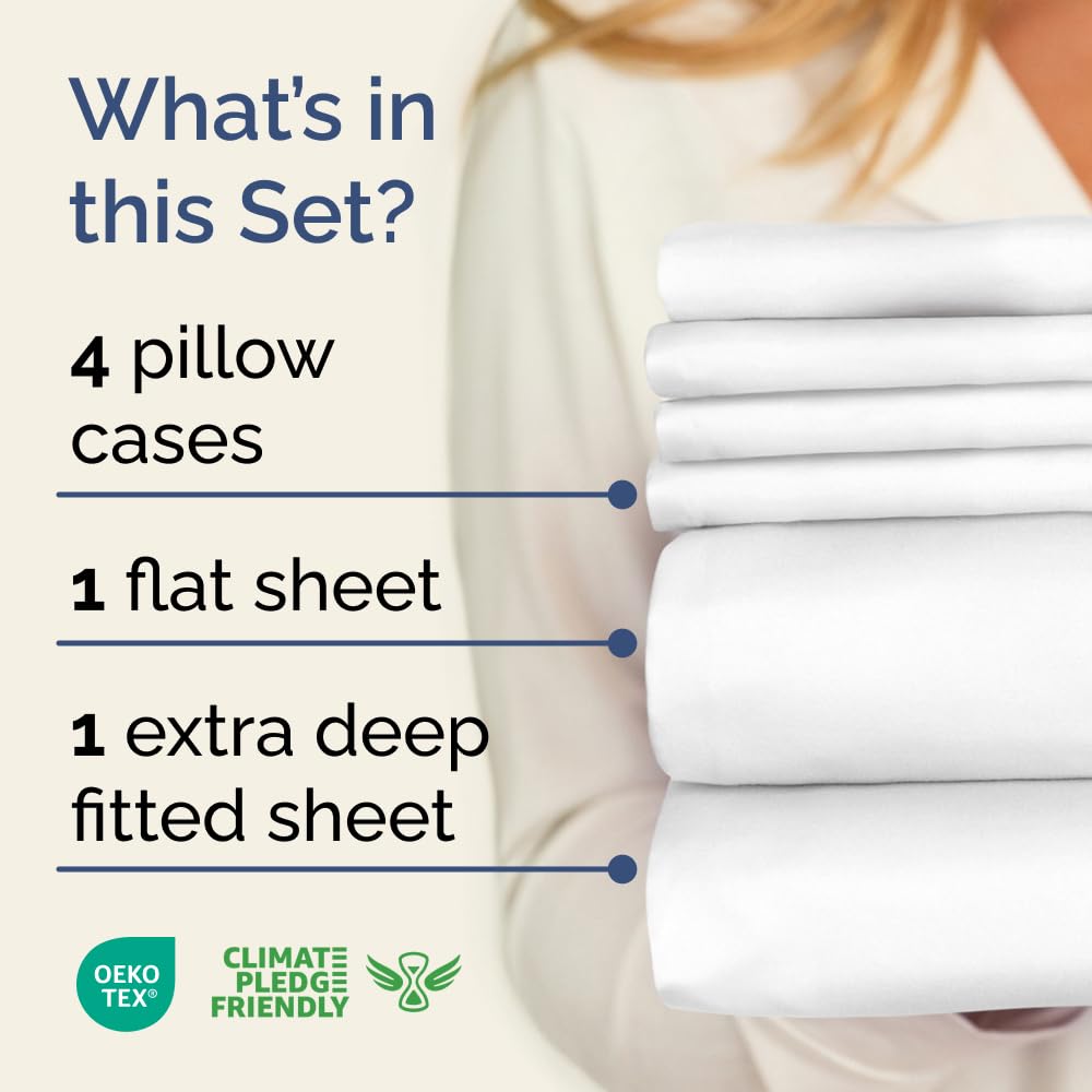 Extra Deep Cal King Sheet Set - 6 Piece Breathable & Cooling Sheets - Hotel Luxury Bedding Set w/18-24 Inch Extra Deep Pockets - Easy Fit - Super Soft, Wrinkle Free and Comfy - White, Cal King Size