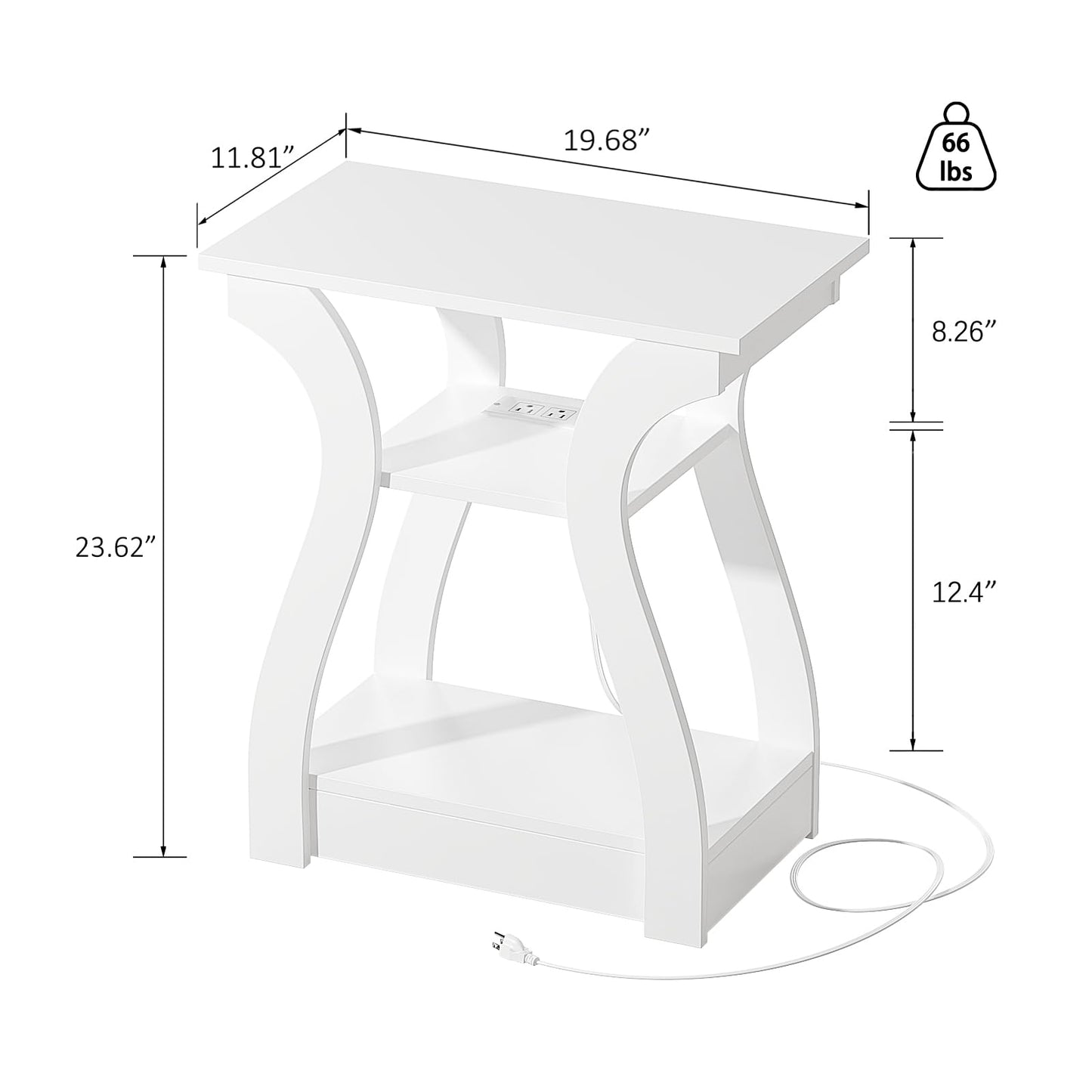 FROMJBEST End Table with Charging Station, Side Table with USB Ports and Outlets, 3 Tier Nightstand Sofa Table for Small Spaces, Beside Table with Storage Shelf for Living Room, Bedroom