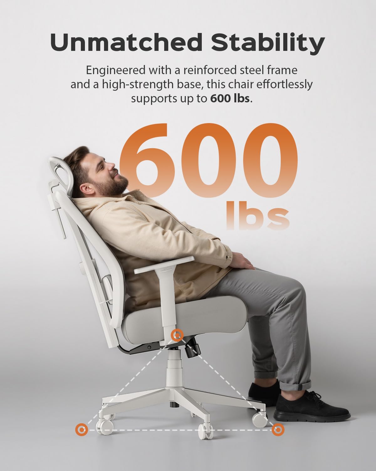 Dowinx Big and Tall Office Chair 600lbs,Ergonomic High Back Computer Desk Chair with Wide Thick Seat Cushion,Adjustable Lumbar Support and Backrest,Metal Base,Grey