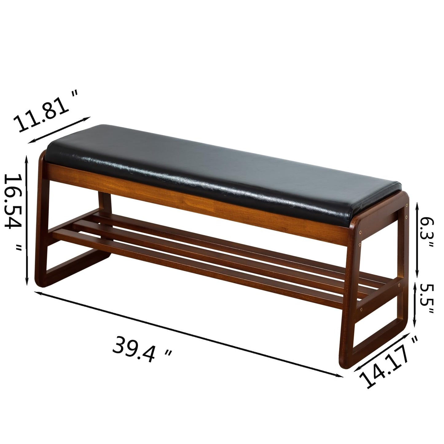 SOBIBO Solid Wood Shoe Bench, 2-Tier Entryway Bench with Cushion and Flip-Open Storage Box, Mid-Century Modern Shoe Bench Rack for Hallway, Mudroom(Black, 39.4'')