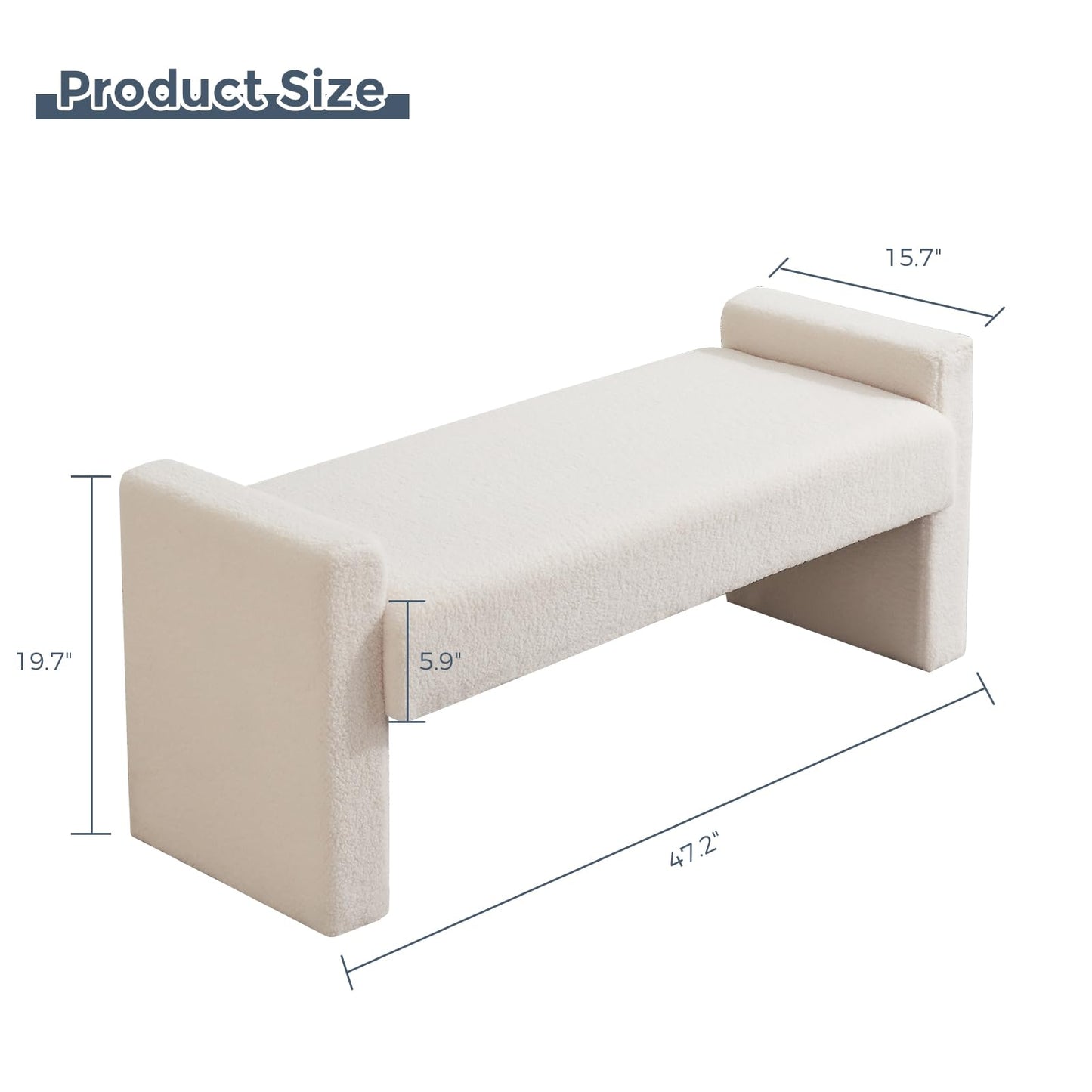 ANTJUMPER End of Bed Bench, 47.2" Modern Bedroom Bench Upholstered Fabric Bench Large Teddy Footrest Accent Bench Wood Frame and Foam Filled