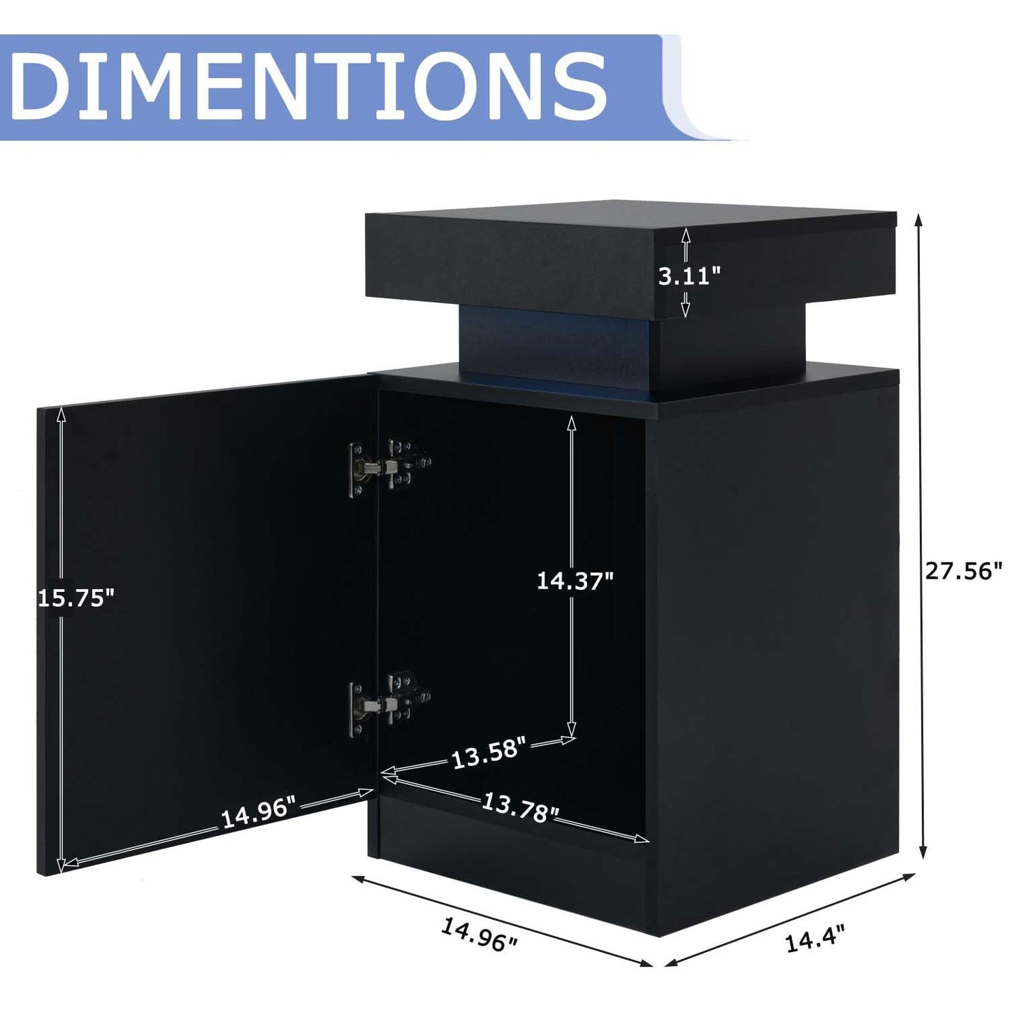 Hanamako Nightstand Set of 2, Bedside Table with LED Lights, Night Stands Set End Side Table with Cabinet Storage for Bedroom, Black