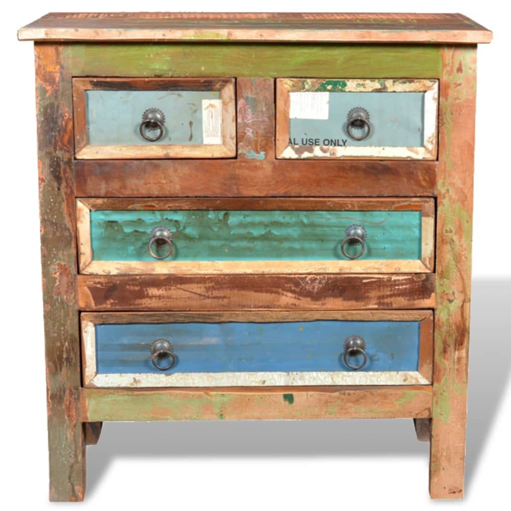 vidaXL Solid Wooden Cabinet with 4 Drawers, Handcrafted from Reclaimed Wood, Ideal for Storage and Decor, Brown, Size: 26" x 12" x 28"