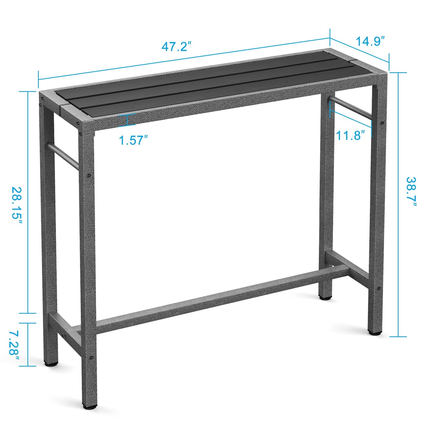 Mr IRONSTONE Outdoor Bar Table 47'' Patio Table Pub Height Dining Table with Waterproof Top and Hammer Finish Stand for Hot Tub, Garden, Backyard, Indoor