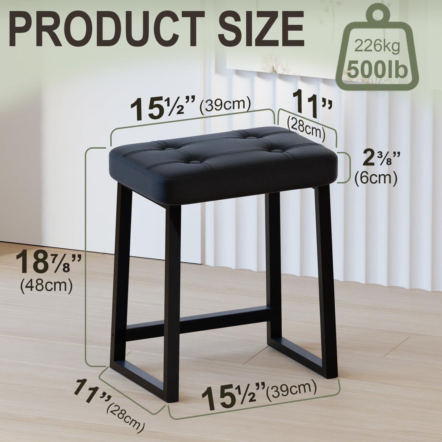 iTsst Vanity Stool Chair, Makeup Stool for Vanity,Small Ottoman Footrest for Bathroom, Bedroom, Living Room, Entryway, Offices,Leather &Metal Legs with Anti-Slip Feet, Black