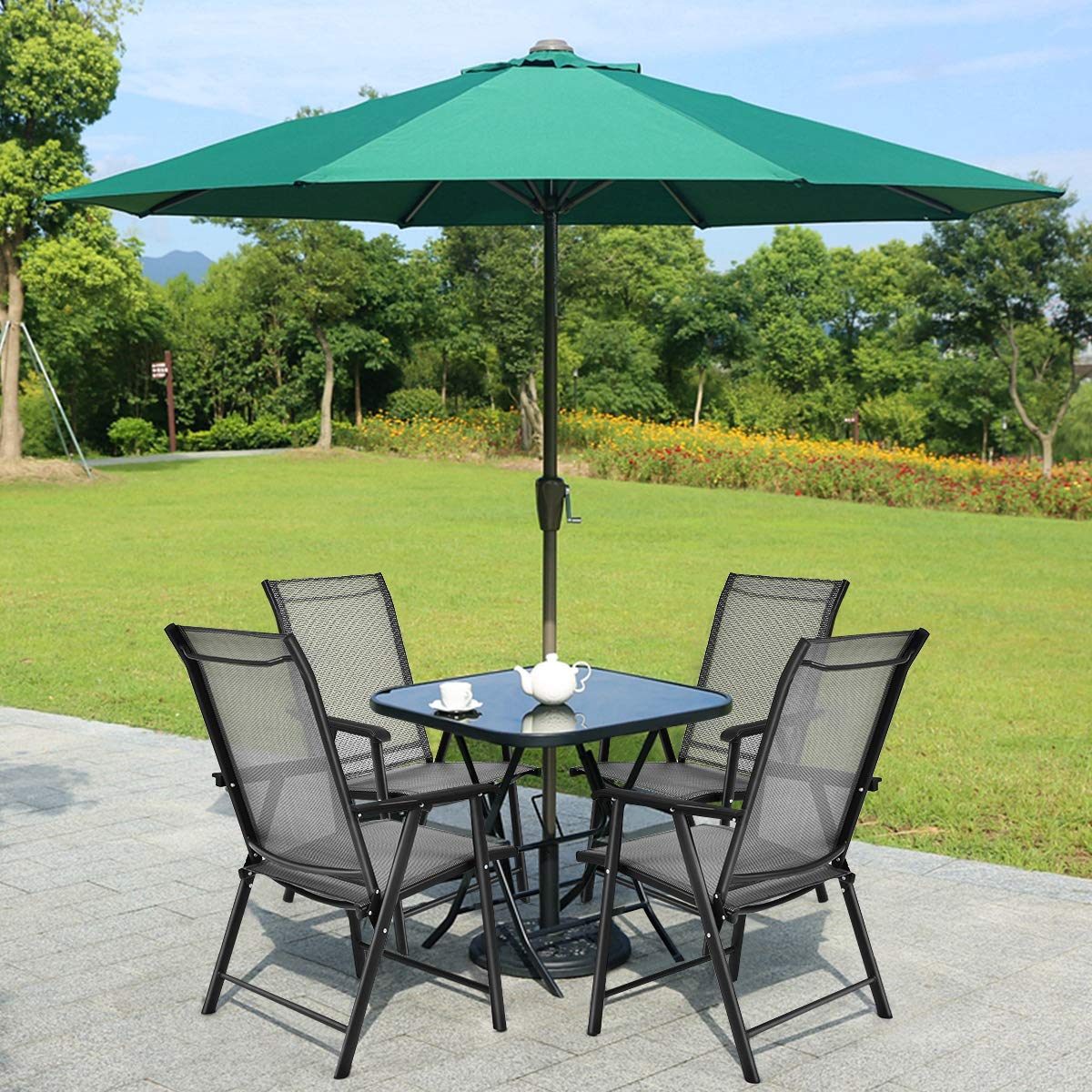 S AFSTAR Folding Chairs for Outside, Outdoor Patio Chairs Set of 4, Patio Dining Chairs with Armrests, Foldable Outdoor Chairs for Lawn Deck Backyard Porch, Folding Chairs for Adults