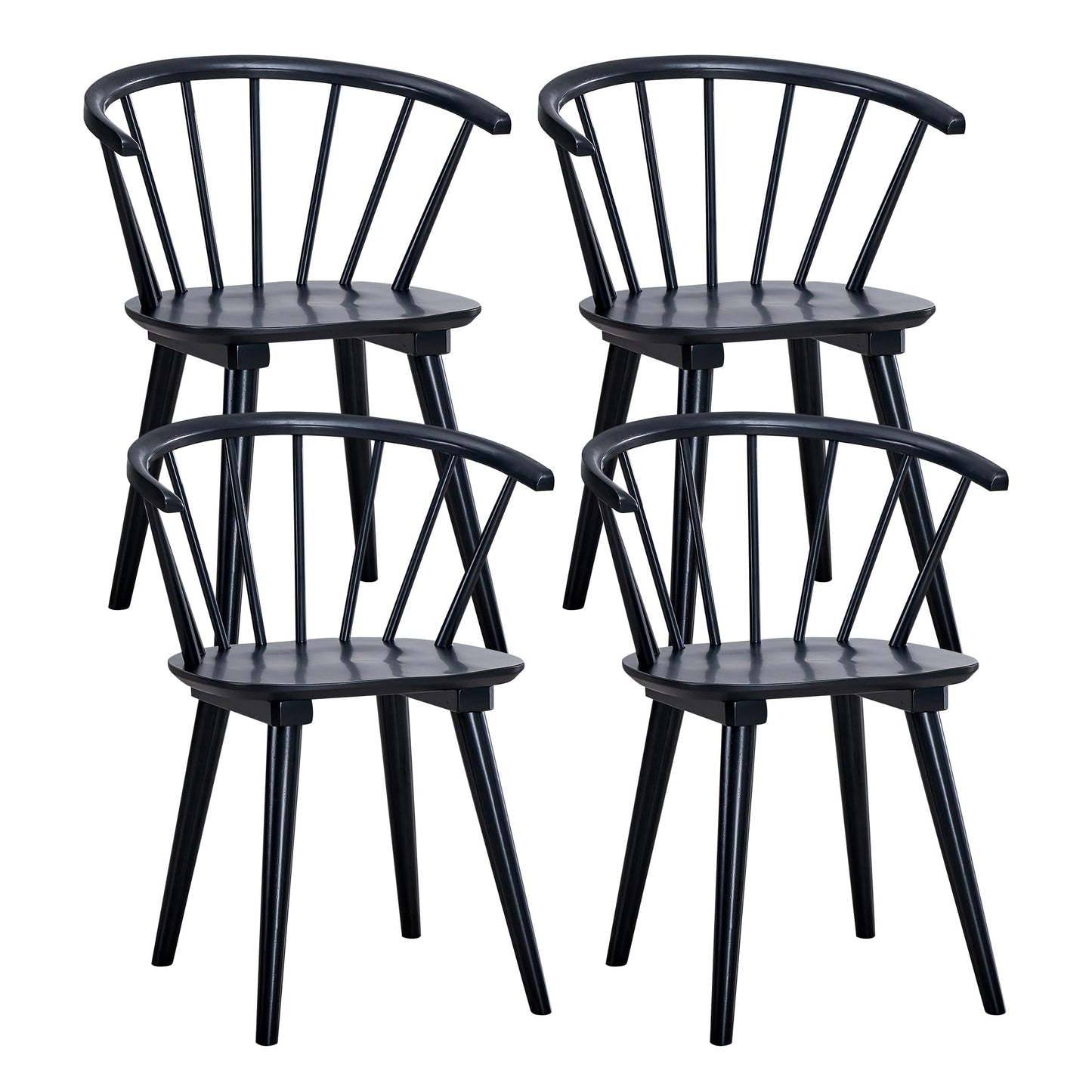 DUHOME Wooden Black Dining Chairs Set of 4, Windsor Dining Room Chairs with Arms Farmhouse Spindle Back Wood Kitchen Chairs with Curve Back, Mid Century Modern Style