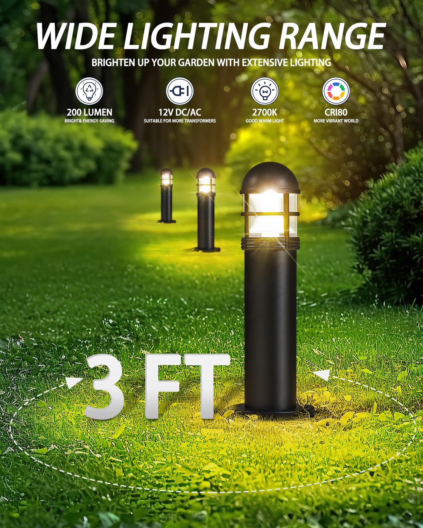 MOON-DE-AGE 6 Pack LED Low Voltage Landscape Lights, 200LM 12V IP67 Waterproof Holiday Pathway Lighting for Patio, Sidewalk, Driveway, Cast-Aluminum, 2700K Warm White