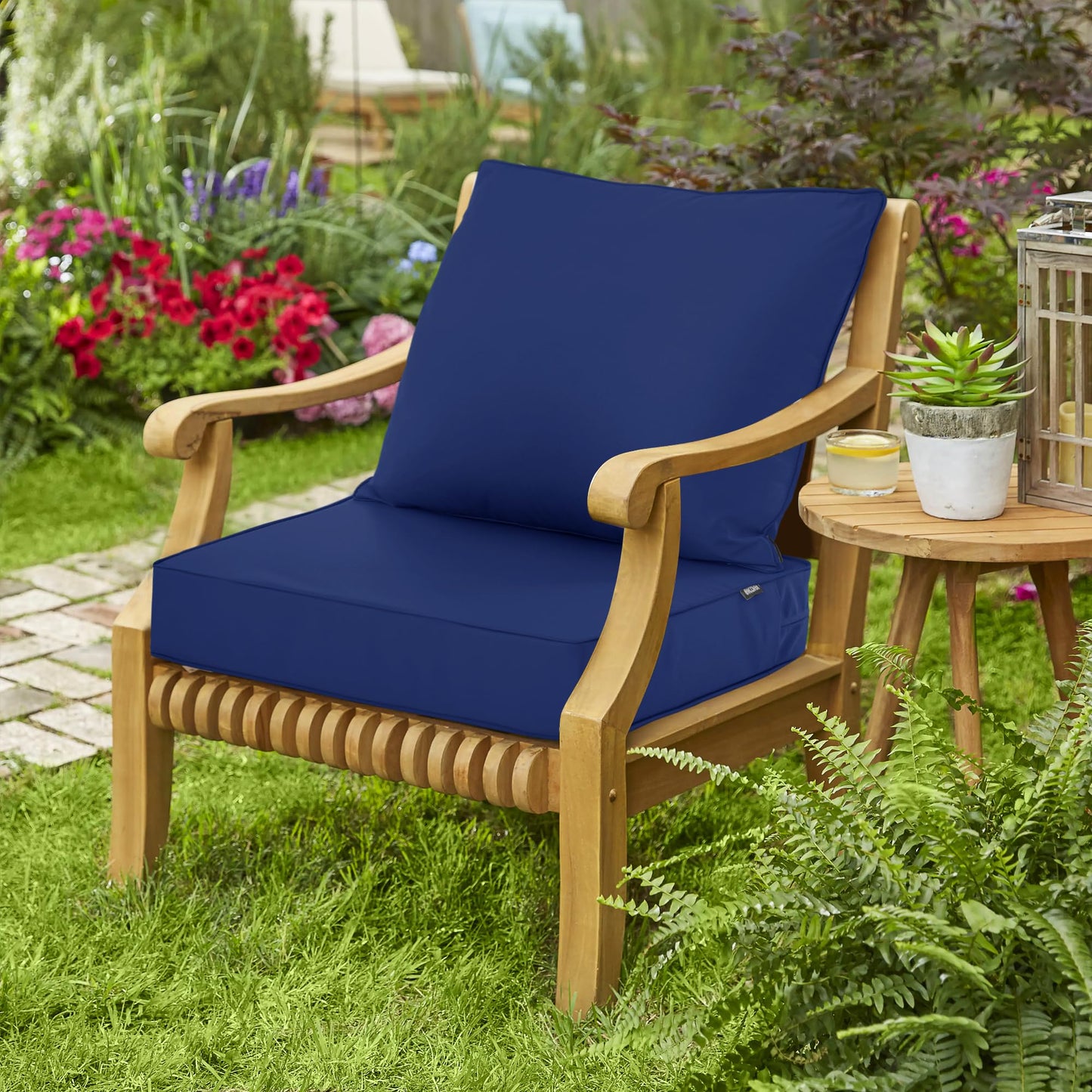 Comcaver Outdoor Chair Cushions 24x24 Inch, Waterproof Fade Resistant Deep Seat and Backrest Cushion Set for Patio Furniture, Navy, 1 Set