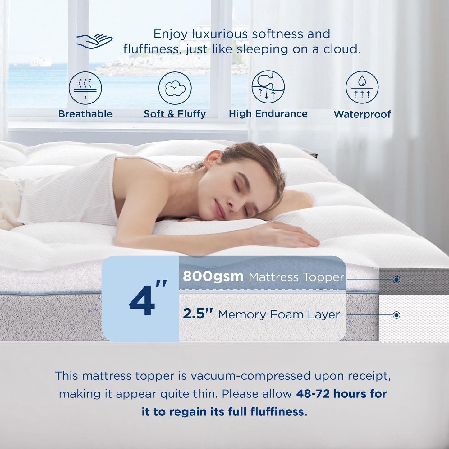 Bedsure 4 Inch Memory Foam Queen Mattress Topper, Dual Layer 2.5 Inch Gel Memory Foam & 800 GSM Waterproof Pillow Top Cooling Mattress Pad with 8-21 Inch Deep Pocket (Queen, 60x80 Inches)