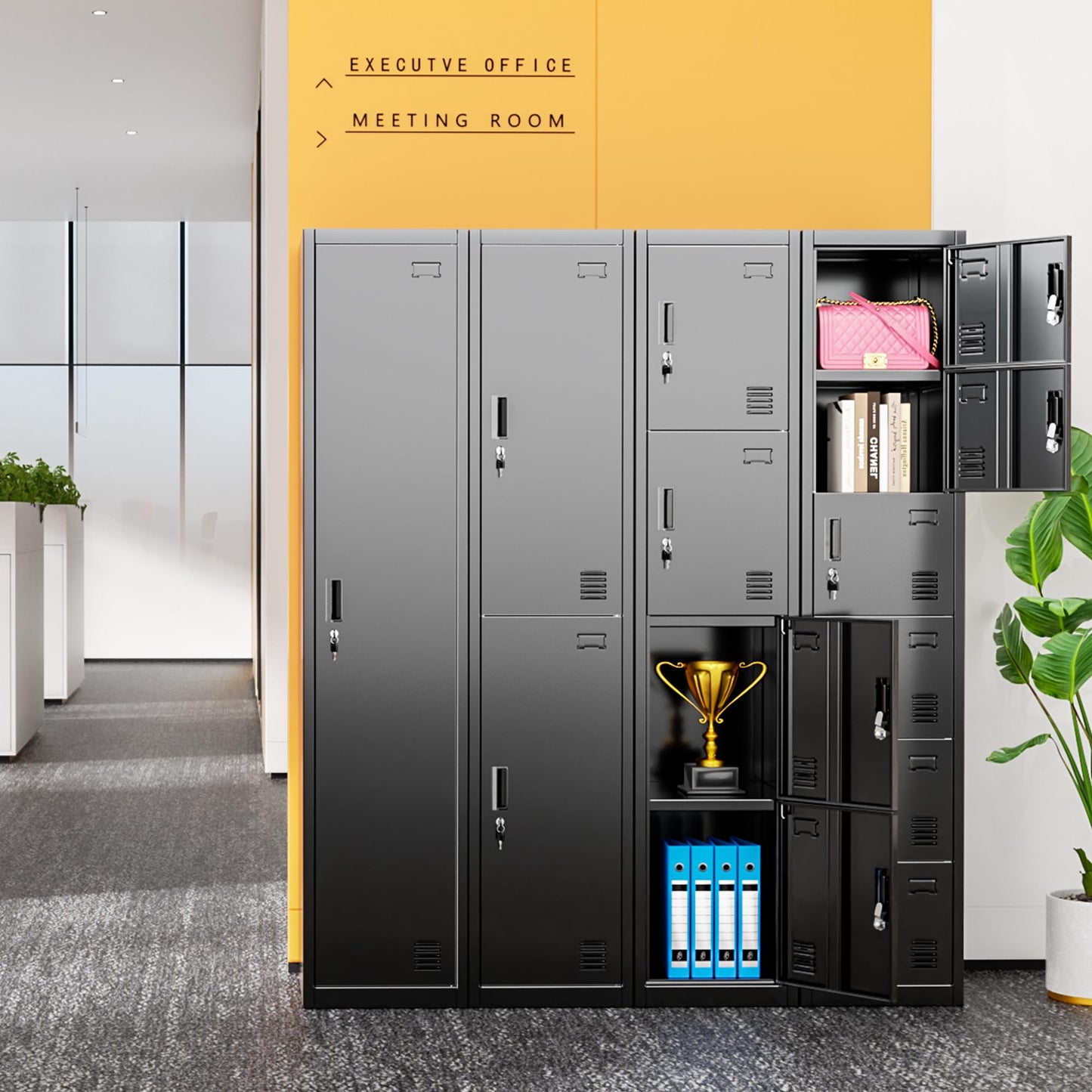 Bonusall Employees Lockers,Metal Office Storage Locker with 6 Door, Tall Steel Lockers with Keys and Lock for School, Gym, Home, Garage,Black