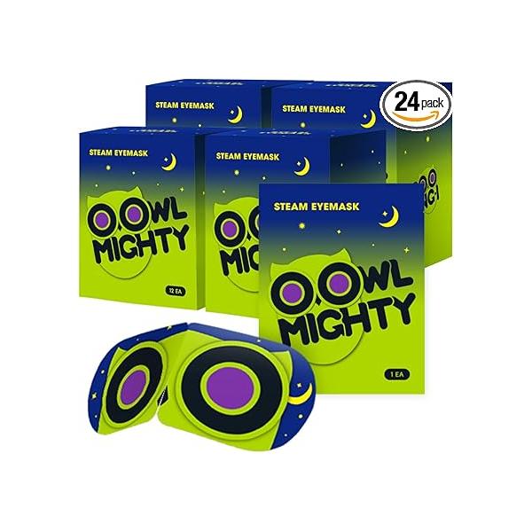 OOwl Mighty Steam Eye Mask for Dry Eyes, Self Heating Compression Stress Relief, Disposable Sleep Relaxation, Travel Home Office Gifts, 24 Packs, Unscented