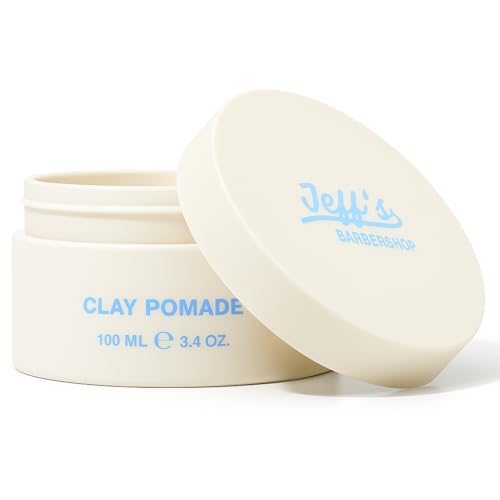Jeff's Barbershop Clay Pomade, Sandalwood - Medium Hold, Matte Finish Hair Styling Cream Wax with Natural Beeswax & Castor Oil (3.4 fl oz/100ml)