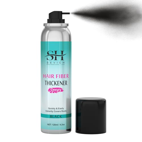 SEVICH Hair Fiber Thickener Spray - Instant Hair Thickening Powder for Men & Women, Root Touch Up Hair Color, Hair Building Fibers for Thinning Hair, Waterproof, Sweatproof, Natural Look,120ml Black