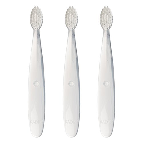 RADIUS Children's Toothbrush, Pure Brush, Ultra Soft Bristles, Clear, BPA Free & ADA Accepted, Designed for Delicate Teeth & Gums for Children 6 Months & Up, Pack of 3