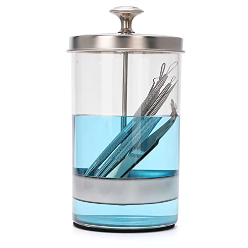 Unbreakable Disinfectant Jar - 21Oz Glass Sterilizing Jar with Removable Straining Tray for Nail Tools and Barber Supplies
