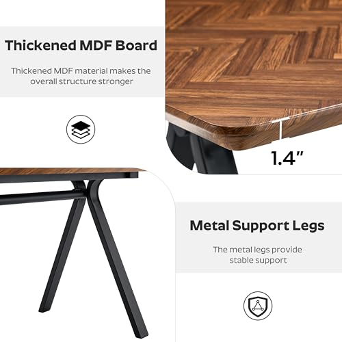 RGZ 63" Modern Rectangular Dining Table Set for 4, 5-PCS Rustic Walnut Kitchen Table & 4 Brown Upholstered Faux Leather Chairs, Mid Century Wood Dinner Table for Dining Room, Home, Living Room