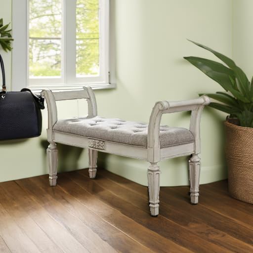 Signature Design by Ashley Realyn French Country Upholstered Tufted Accent Bench, Antique White