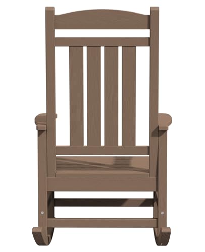 KINGYES HDPE Rocking Chairs Outdoor, Patio Rocking Chairs with 330lbs Support, Smooth Porch Rocker for Deck Lawn Yard, Brown