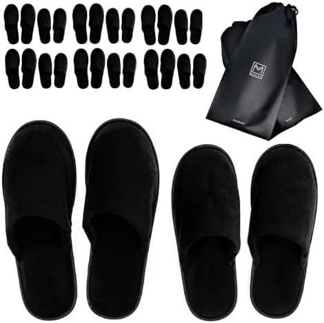 MODLUX Spa Slippers, 6-12 Pairs Cotton Velvet Closed Toe Disposable Slippers for Guests with Travel Bags, House, Indoor, Bathroom, Bedroom, Hotel, Bride Slippers