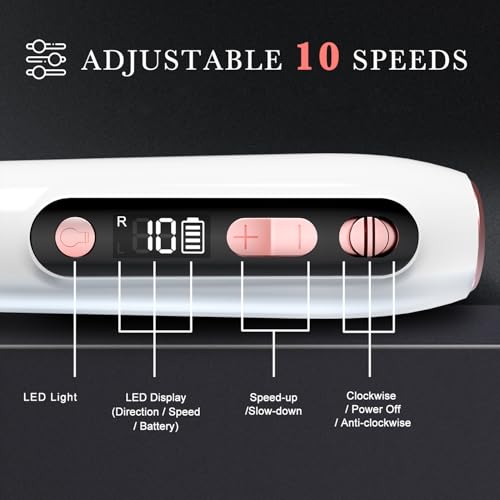 ENGERWALL Professional Manicure Pedicure Kit, Electric Nail File Set, Portable Cordless Electric Nail Drill Machine, 10 Speeds Nail Care Tool for Grind Trim Polish, White
