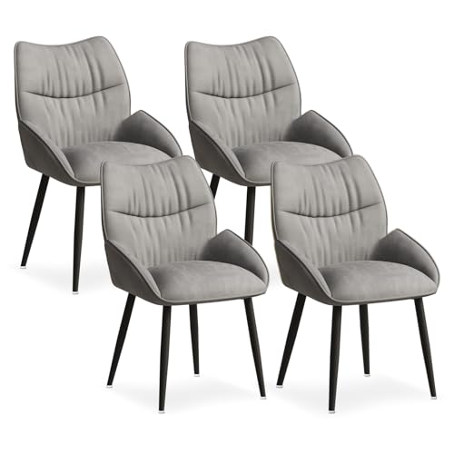 Kiztir Velvet Dining Chairs Set of 4 Modern Dining Chairs Upholstered Dining Room Chairs with Back and Metal Legs for Kitchen, Dining Room, Living Room (Grey)