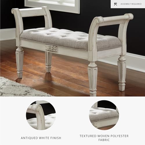Signature Design by Ashley Realyn French Country Upholstered Tufted Accent Bench, Antique White
