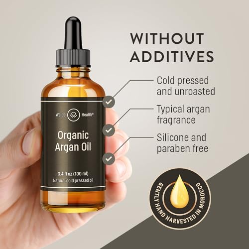 Organic Argan Oil Cold Pressed 3.4 Fl Oz - Moroccan Beauty Oil for Hair, Skin, Nails & Face, Vitamin E Rich, Non-Greasy, Natural Moisturizer