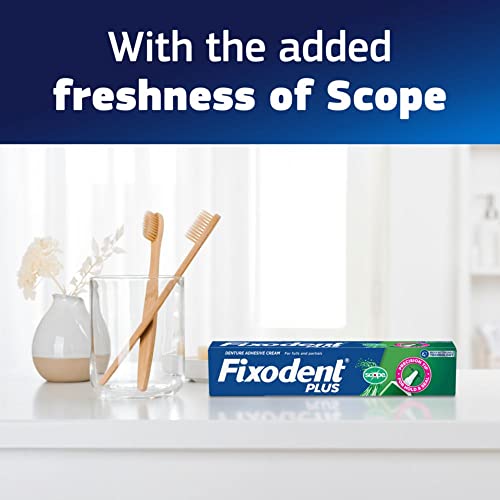 Fixodent Denture Adhesive Cream Plus Scope, 2 Ounce, Pack of 2 (Packaging May Vary)