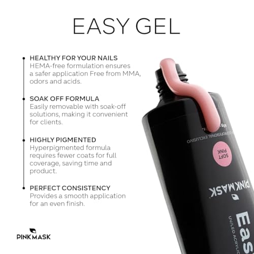 PINKMASK Easy Gel 2oz 60g-Cover Pink, Professional Builder Enhancement Gel-Quick Nail Extension for Beginner DIY, Nail Strengthener-Long Lasting-Salon Quality-Thickening Solution
