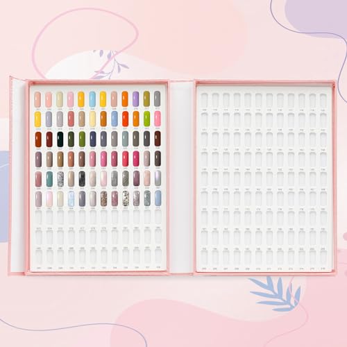 Professional 216 Nail Colors Chart, Nail Gel Polish Organizer Display Card Book, Nail Art Salon Nail Swatch Stick Card board Painting Practice Book