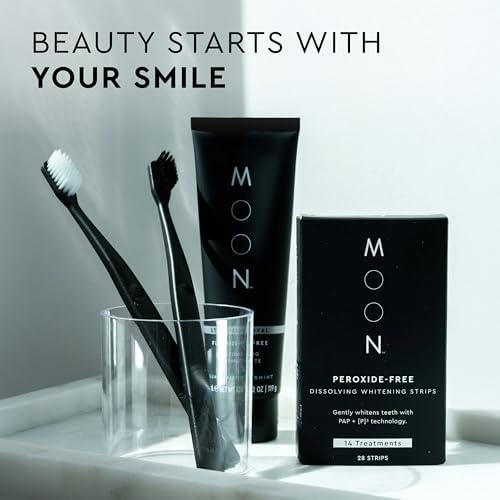 MOON Fluoride Free Toothpaste - Stain Removal Teeth Whitening Toothpaste for Adults & Children - with Essential Oils, Green Tea & Mica - Gentle on Enamel & Gums - Peppermint (2 Pack, 4.2 Oz Each)