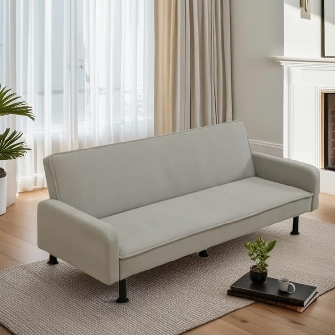 Trygoal Futon Sofa Bed, Convertible Sofa Bed with Adjustable Backrest, Sleeper Couch Bed Loveseat with Armrest for Living Room Bedroom Small Spaces, Grey, 77.5"