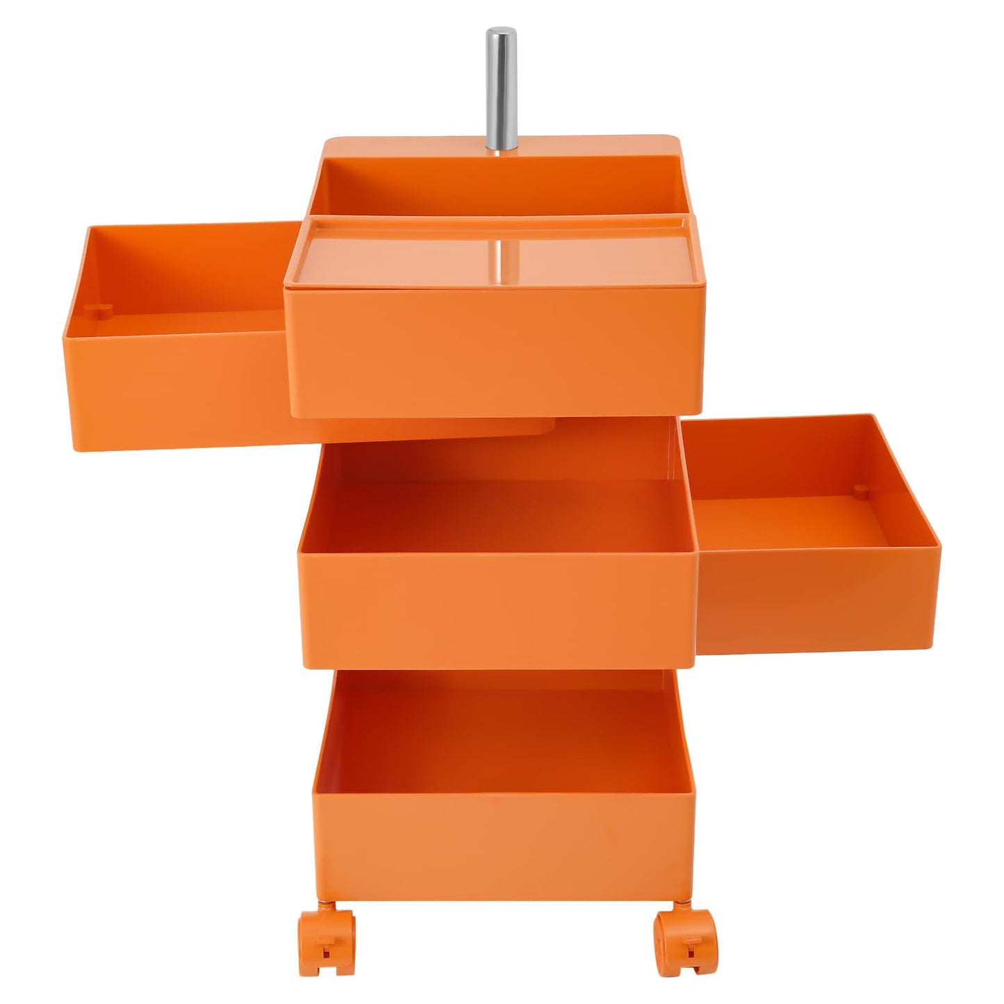 Namiose 360° Movable Rotating Storage End Table Sofa Side Cabinet Laptop Bedside Table with 5 Tiers Shelves 4 Universal Casters for Living Room Bedroom Sofa Dormitory (Orange)