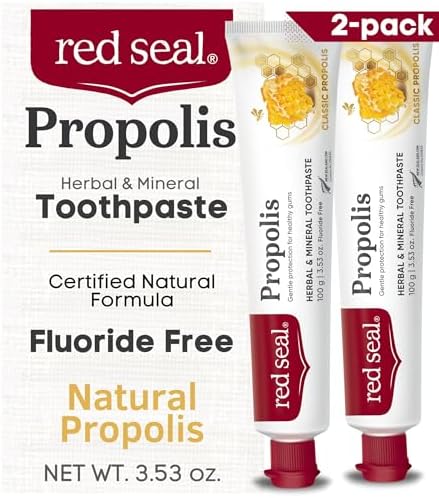 Red Seal Propolis Herbal & Mineral Natural Toothpaste - Fluoride Free, Organic, NATRUE Certified Natural- Supports Natural Gum Health and Oral Hygiene, Prevents Plaque, Vegan, Cruelty-Free (2)