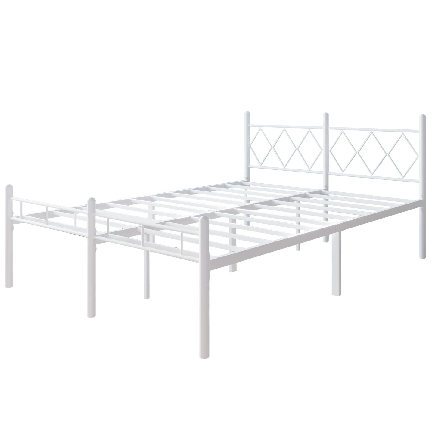 Kinshionroyal 14 Inch Full Size Bed Frame No Box Spring Needed,Metal Platform with Headboard and Footboard,Heavy Duty Slats Support Easy Assemble Noise Free(White and Rhombus)