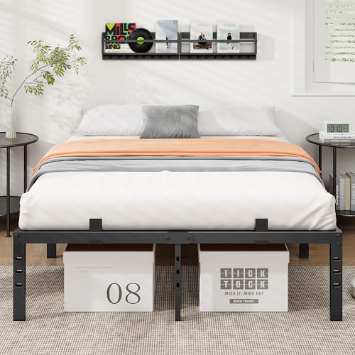 BedsPick 14 Inch Queen Bed Frame, Metal Platform Bed Frame Queen Size, Heavy Duty Sturdy Mattress Foundation, Mattress Anti-Slip, Easy Assembly, Noise Free, No Box Spring Needed, Black