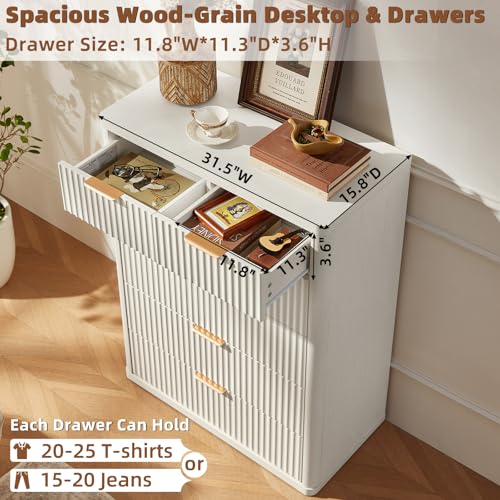 LEYAOYAO Fluted 6 Drawers Dresser for Bedroom, 43" Tall Modern Chest of Drawers with Metal Handle, Curved Profile Design,White Wood Drawer Organizer for Bedroom, Living Room, Hallway, Entryway
