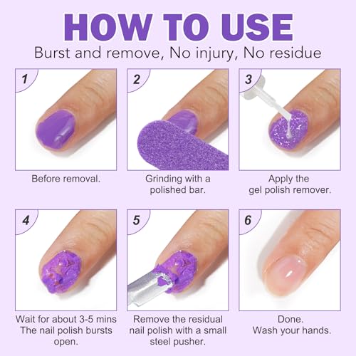 Gel Nail Polish Remover, 2 Pack Gel Polish Remover for Nails - Quickily and Easily Removes Gel Nail Polish at Home in 2-5 Mins - No Need for Foil, Soaking or Wrapping, 0.5 fl oz