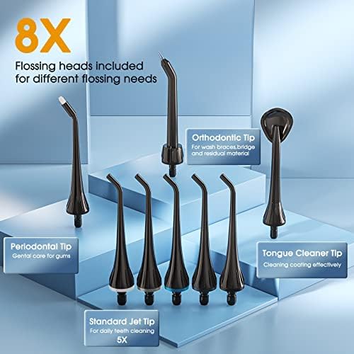 Water Flossers for Teeth Cordless Rechargeable Dental Oral Irrigator Water Jet for Teeth Braces Care with 8 Jet Tips for Travel and Home Use (Black)