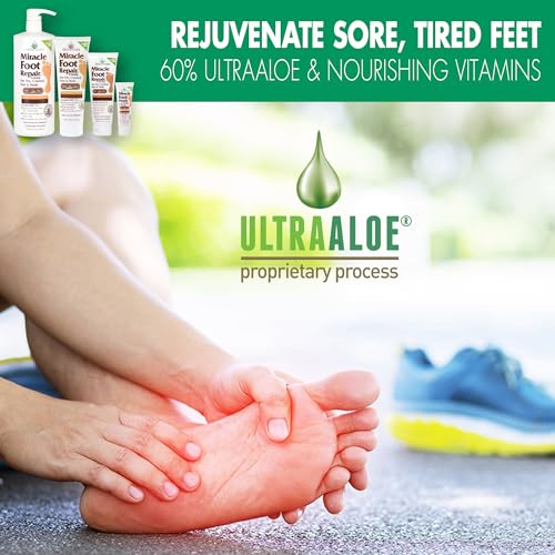 Miracle Foot Repair Cream (8 oz / 2-Pack) Repairs Dry Cracked Heels and Feet, 60% Pure UltraAloe Moisturizes, Softens, and Repairs