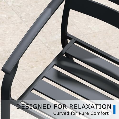 Outdoor Dining Chairs Set of 6, Stackable Patio Dining Chairs, Black Metal Patio Set for Garden Backyard Lawn Deck Support Over 300 lbs, All-Weather