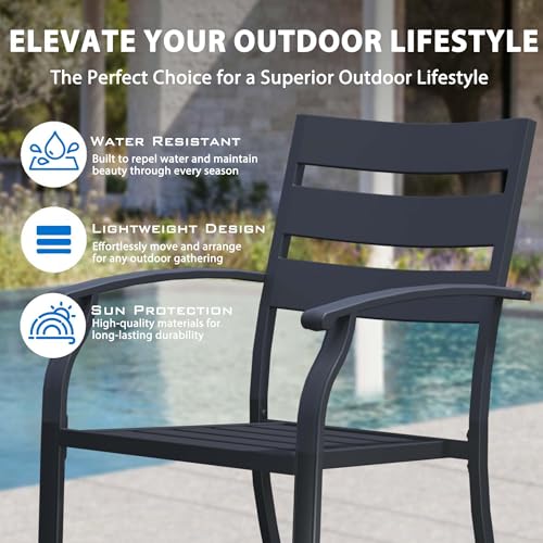 Outdoor Dining Chairs Set of 6, Stackable Patio Dining Chairs, Black Metal Patio Set for Garden Backyard Lawn Deck Support Over 300 lbs, All-Weather