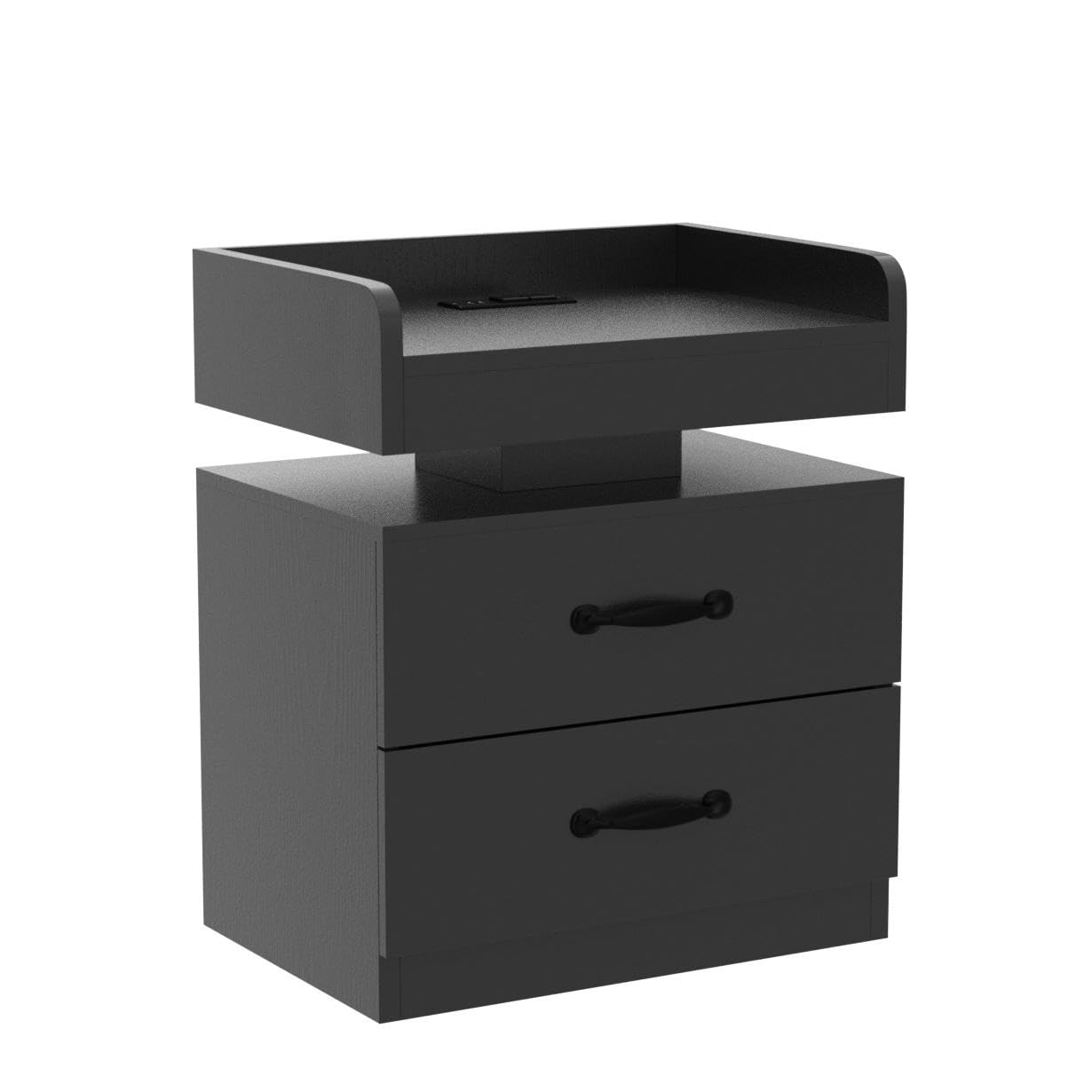 Nightstand with Charging Station, Night Stand with LED Lights, Modern Led End Table, Nightstands Set of 2, Night Stand with 2 Drawers, Bed Side Table with Storage for Living Room, Bedroom (2, Black)
