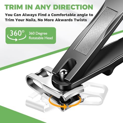 Toenail Clippers for Seniors Thick Toenails, Angled Head Large Toe Nail Clippers for Thick Nails for Men, Heavy Duty Ingrown Toenail Clippers with Wide Jaw, 360° Rotating Nail Clipper with Long Hande