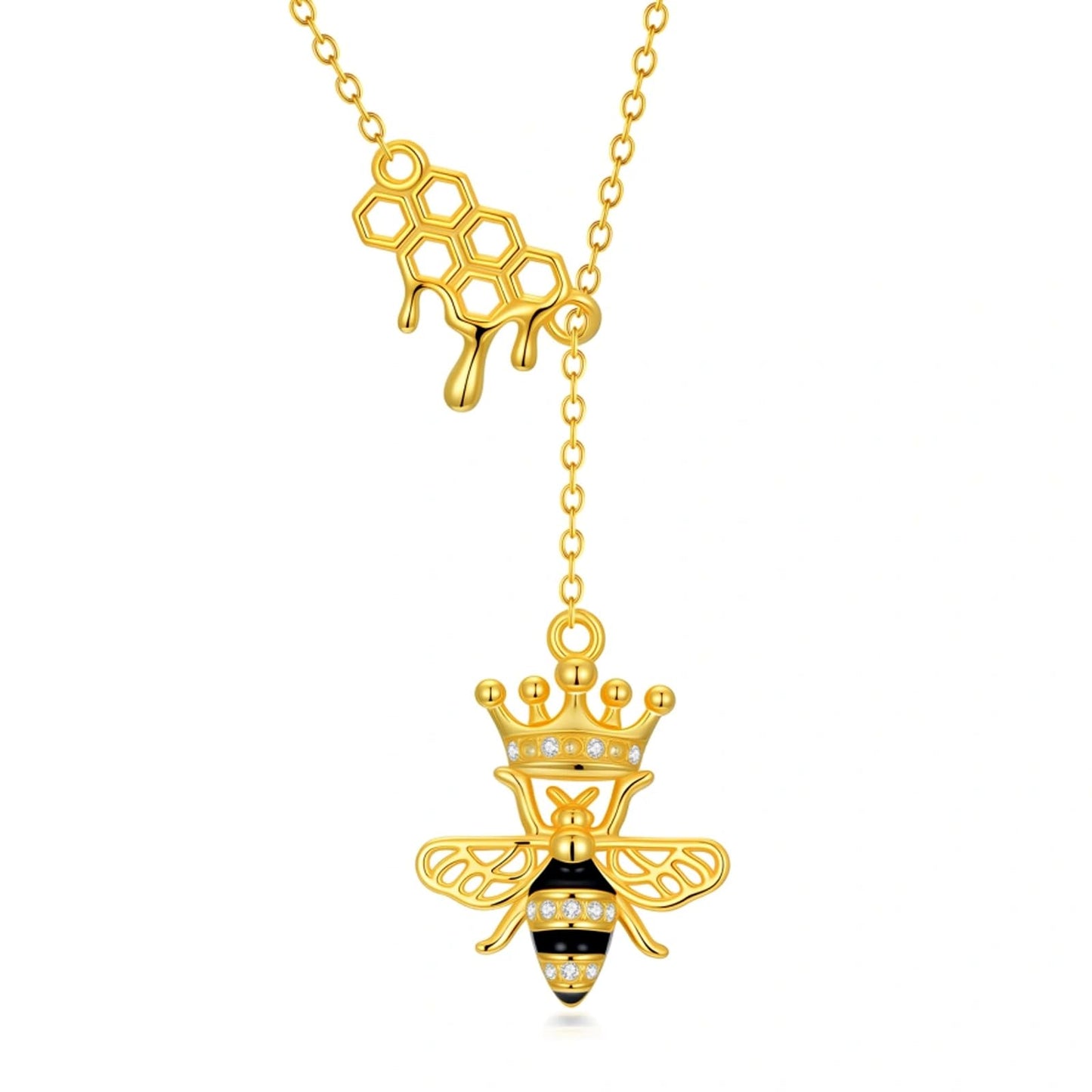 Lypic Bee Necklace 925 Sterling Silver Queen Bee Necklace with Honeycomb Bumblebee Crown Jewelry Gifts for Women