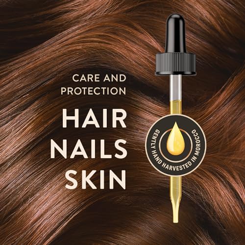 Organic Argan Oil Cold Pressed 3.4 Fl Oz - Moroccan Beauty Oil for Hair, Skin, Nails & Face, Vitamin E Rich, Non-Greasy, Natural Moisturizer