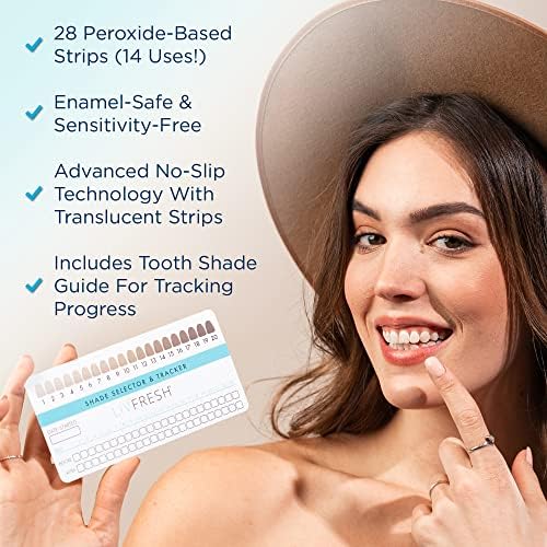Teeth Whitening Strips, Results in 14 Days, Cleans Teeth & Reduces Plaque, Enamel Safe, for Sensitive Teeth, Uses Coconut Oil & Hydrogen Peroxide, No Slip Teeth Whitener, 14 Treatments