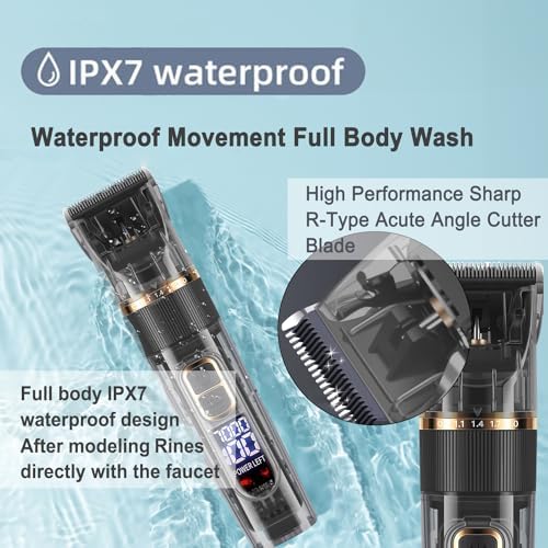 Professional Hair Clippers for Men,Barber Clippers for Hair Cutting,IPX7 Waterproof Hair Trimmers Cordless for Men Beard Trimmer,Wireless LCD Display Haircut Grooming Kit
